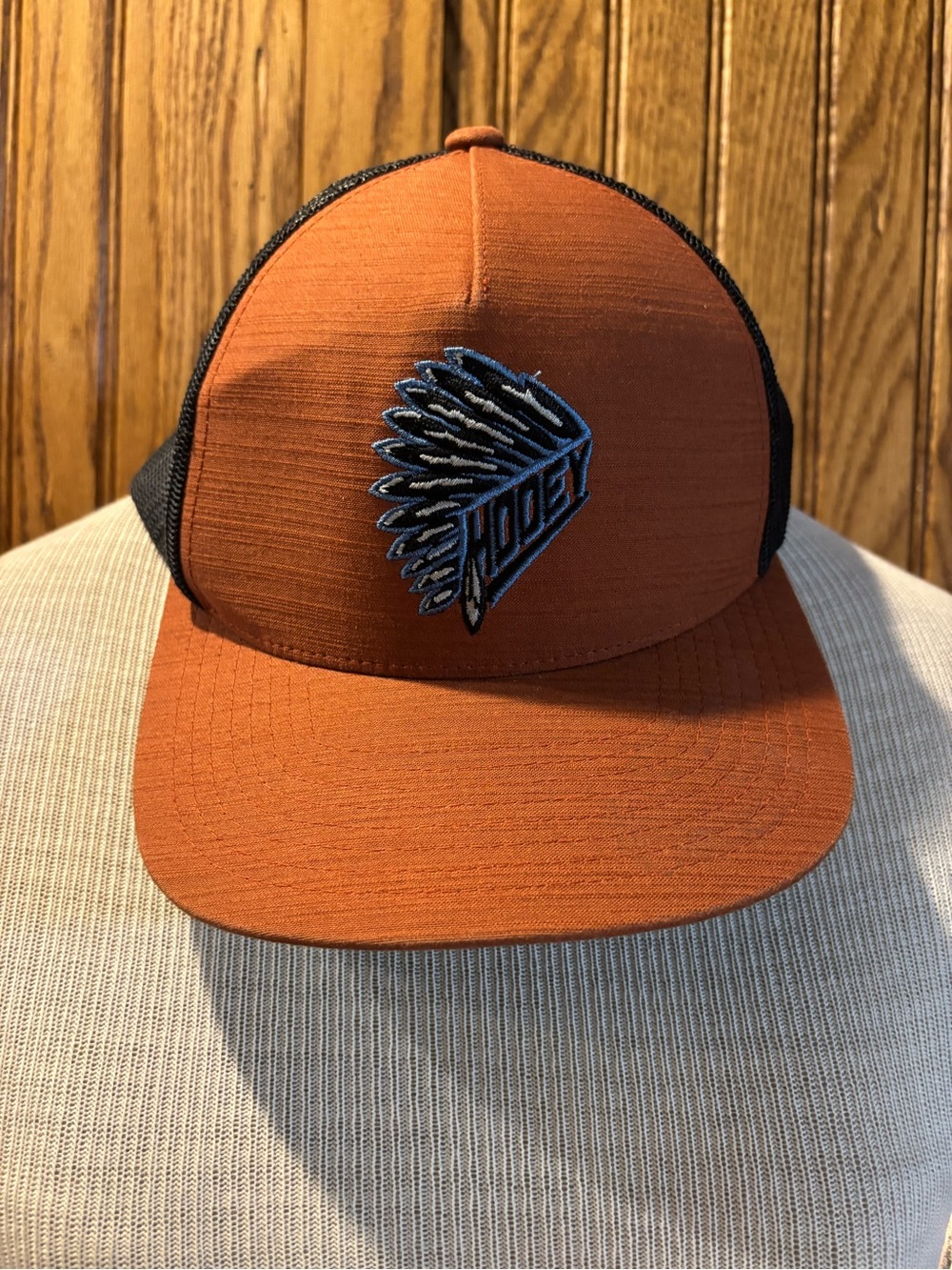 Hooey Rust Orange and Black Trucker Hat with Embroidered Headdress
